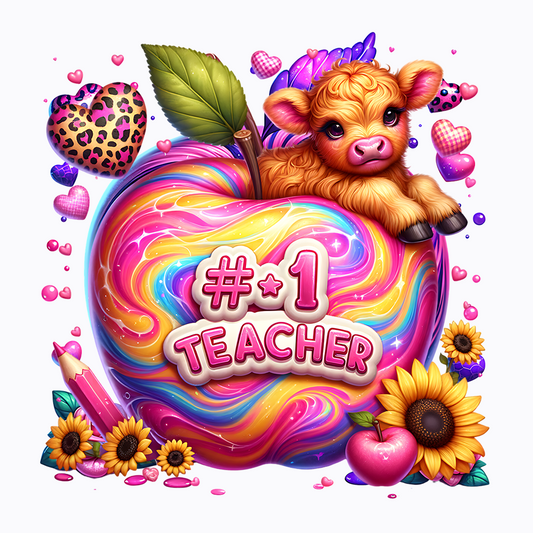 #1 Teacher Apple With Cow